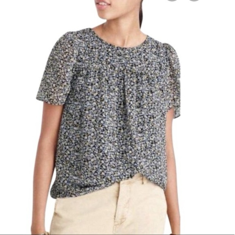 J. CREW Chiffon Silk Gold Metallic Black & White Blouse Floral Top - Picture 8 of 16
